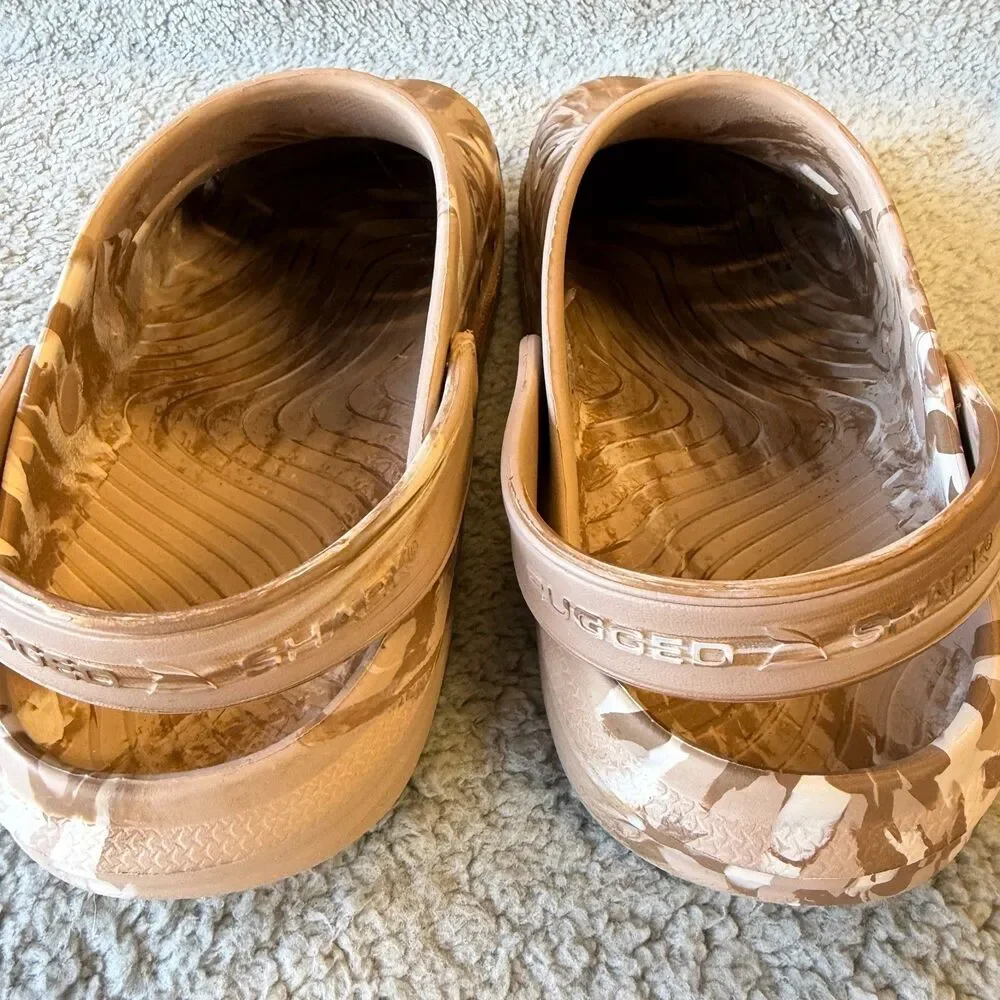 RUGGED SHARK Sandals Mens 13 Brown Marbled Slip-On Clog Comfort Floatable Beach